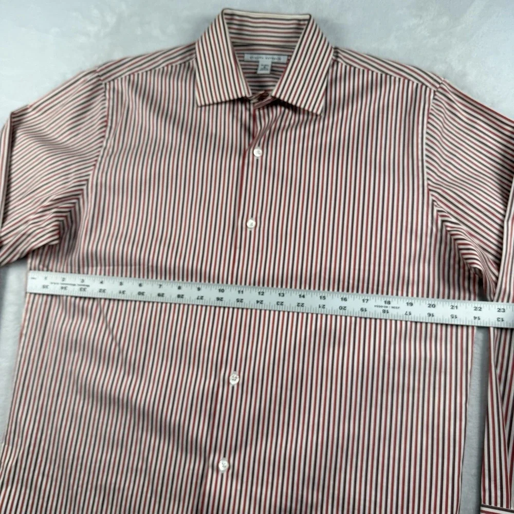 Banana Republic Dress Shirt Mens 14.5 33 Striped Red Maroon White 100% Cotton